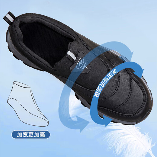 老人鞋男士一脚蹬秋冬季防水皮面爸爸鞋妈妈鞋中老年运动 升级款9207深蓝 透气防滑 37 (送袜子）