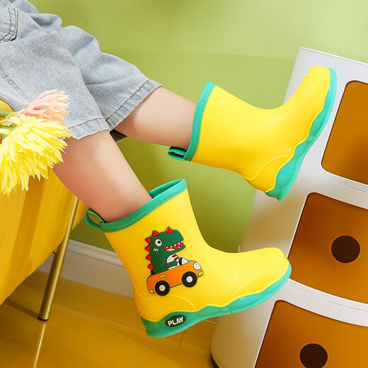 Kinder Regenstiefel Jungen und Mädchen verdickte Anti-Rutsch-Wasserschuhe Baby Regenstiefel Wasserstiefel Kinder Kleiner wasserdicht plus Samtgrün Größe 17 (innere Länge 17 cm)