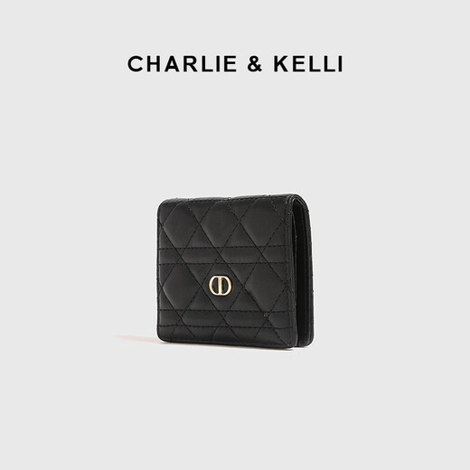 CHARLIE&KELLI CK品牌包包女包小众设计菱格简约薄款手拿女士2025新款钱包短款 黑色