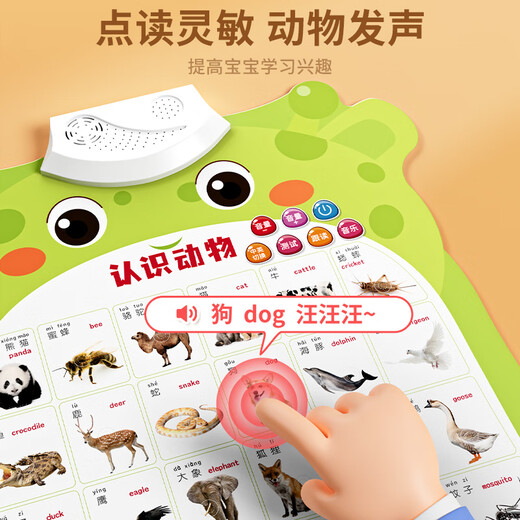 奕思瑞婴幼儿有声早教挂图拼音识字挂图数字看图识物点读发声儿童玩具 1张【认识动物】
