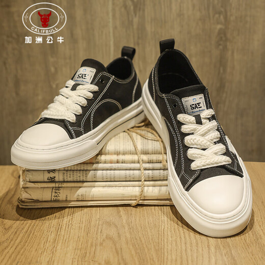 California Bull Brand Men's Shoes New Summer Casual Low-top Canvas Shoes Lightweight Breathable Board Shoes Fashion and Trendy Versatile Shoes Men's Black 39
