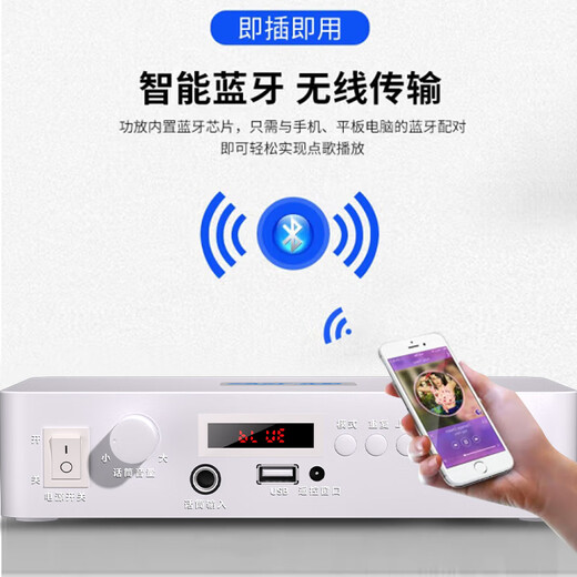 先科（SAST）LY-102K 定压大功率蓝牙功放机公共广播家用放大器吸顶音柱喇叭U盘壁挂音响门店会议家庭影院组合