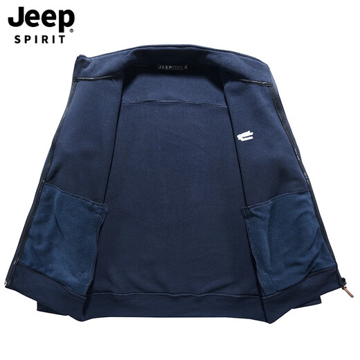 JEEP SPIRIT sweatshirt for men winter outdoor leisure thickened warm loose large size stand collar cardigan cotton coat fleece jacket 9901 black regular XL recommended 140-150Jin [Jin equals 0.5 kg]