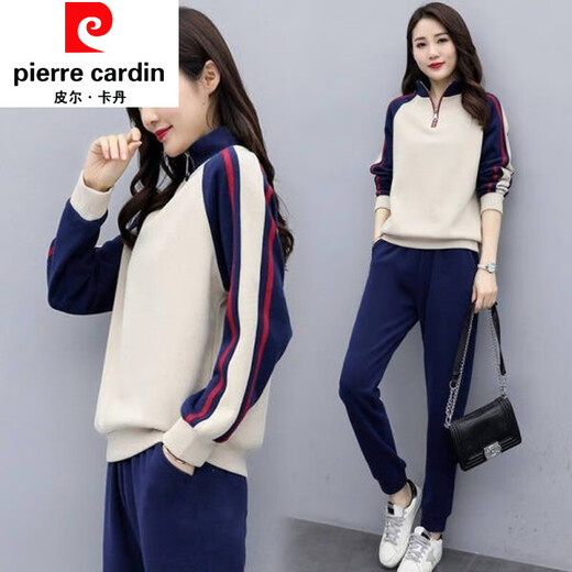 Pierre cardin Pierre cardin casual sports suit for women autumn and winter 2022 fat m loose time Navy [795 thin model] 4XL Recommended 160-180Jin [Jin equals 0.5 kg]