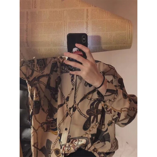 Xibaihua Hemd Hong Kong Style Gangster Hong Kong Style Retro Blumenhemd Männer hübsche Kleidung 80er Jahre Nostalgic Teen Black L