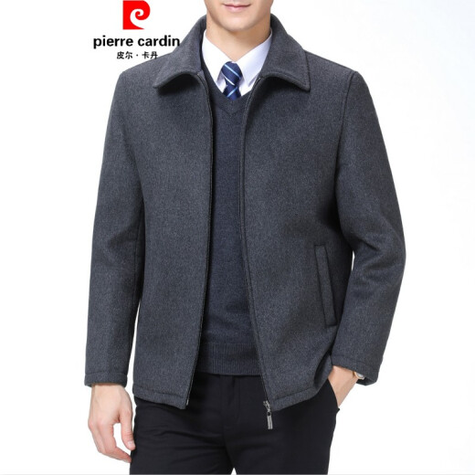 HELIOTEMIL woolen coat men's 2019 autumn middle-aged men's lapel solid color thick woolen middle-aged warm cashmere coat men's gray 185