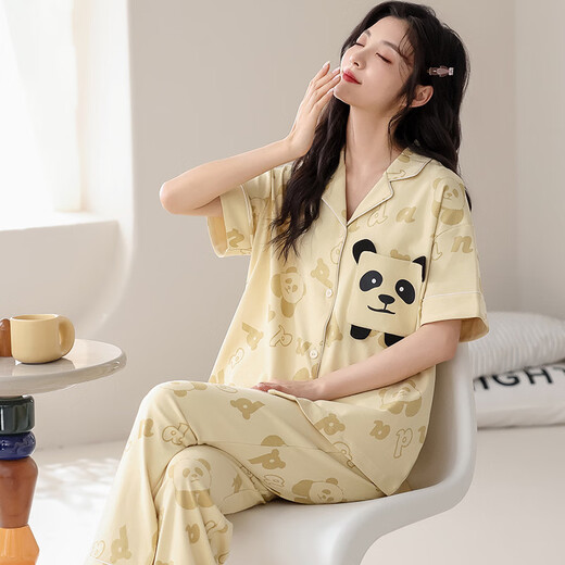 Modal 100% Baumwollpyjamas für Frauen im Sommer kurzärmelige Hosen reines Baumwoll süß und niedlich lässig dünn Home Clothing Set Am694 Frauen 2xl
