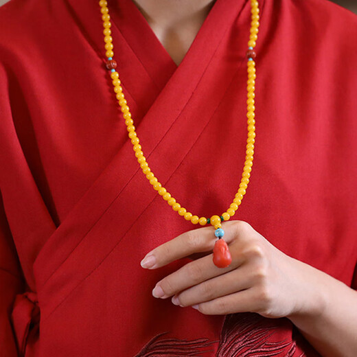 Longyin beeswax bracelet amber bracelet for women and men jade 6mm Pixiu chicken oil yellow multi-circle 108 pieces birthday gift YJ