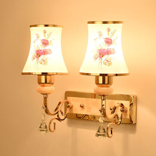 Fenglanq wall lamp bedside lamp Nordic modern European style simple creative led American bedroom living room aisle staircase wall lamp 010 double head with pull switch-three colors.LED