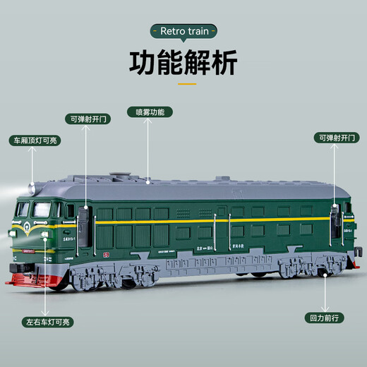 中麦微和谐号火车头复兴号高铁动车组套装仿真模型合金儿童玩具男孩礼物 喷雾绿皮火车【车头+车厢】