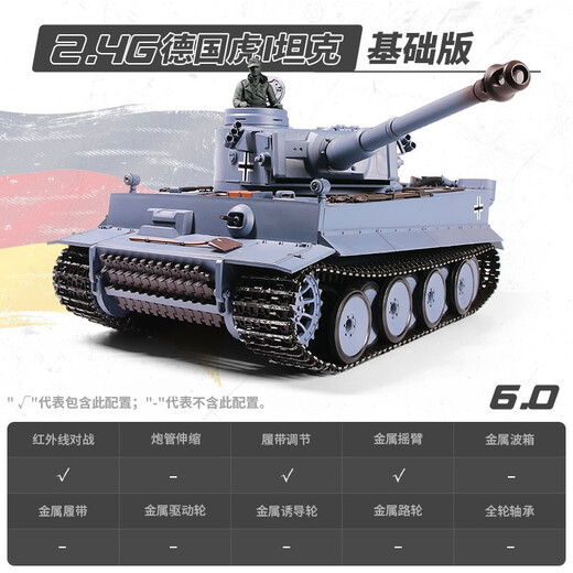 Henglong allemand Tiger Metal Remote Control Tank Car Model Alloy Car Children's Toy Launch Smoking Effect Effet Boy 3818 Édition améliorée de base (plastique) 1800mAh Batterie (25 minutes de conduite)