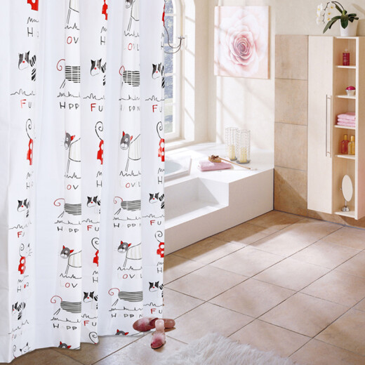 Diyin DIY thickened bathroom shower curtain fabric, mildew-proof and waterproof shower curtain without punching, bathroom partition curtain, door curtain, window hanging curtain cat 120*180cm