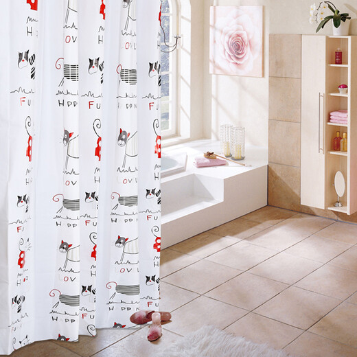 DIYIN bathroom thickened shower curtain fabric moldproof and waterproof shower curtain without punching bathroom partition curtain door curtain window curtain Cat 120*180cm