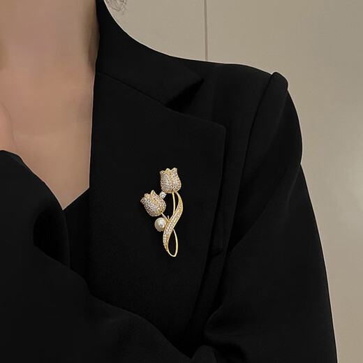 Idel's light luxury full-diamond tulip brooch for women new trendy high-end pin to fix clothes corsage accessories birthday gift for women Tulip brooch XZ0449