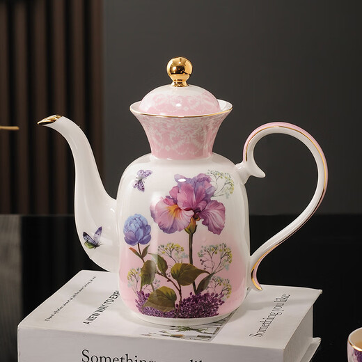 Yanze bone china rotatable water set tea set teapot teacup set opening housewarming gift light luxury high-end gift box bone china peony diffuser set-wooden gift box