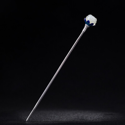 Fudiaoer Hetian jade and silver inlaid magnolia cloisonné hairpin for women, versatile Hanfu, ancient style Ziwu hairpin hairpin gift 1