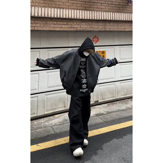 7 high-quality casual jackets for men in autumn and winter, quilted warm handsome hunting jackets, fake two-piece design hooded baseball uniform tops GWHG-3371 black gray XL 170-175cm 155-180Jin Jin is equal to 0.5 kg
