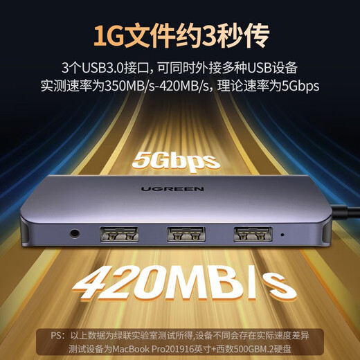 绿联Type-C扩展坞USB-C转HDMI转换器雷电4拓展坞投屏器网线转接头HUB读卡器通用MacBook笔记本电脑ipad 9合1（HDMI+DP+VGA+读卡器）15602