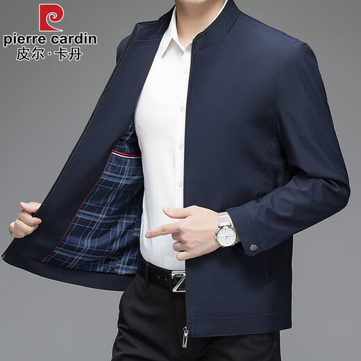 Pierre Cardin brand jacket men's spring and autumn new stand-up collar executive jacket men's business casual cadre jacket middle-aged tops navy blue XL recommended 140-160Jin Jin equals 0.5 kg