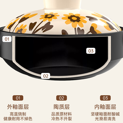 Kangshu Sunflower Household Casserole Gas Stove Open Flame High Temperature Resistance Dry-cooked Claypot Rice Gas Stove Special Soup Pot Casserole Heat Resistant Sunflower Casserole Servings 3-5 3.3L