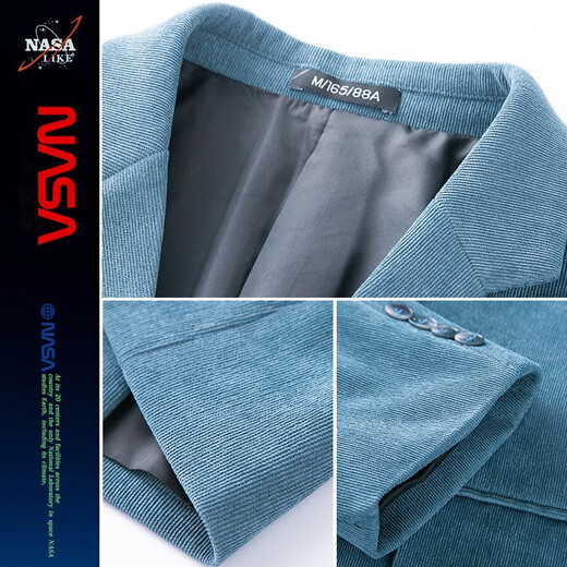 NASA LIKE官方潮牌休闲西装外套男春秋季宽松灯芯绒西服青年高级感小西服 蓝色 L（建议125-140）