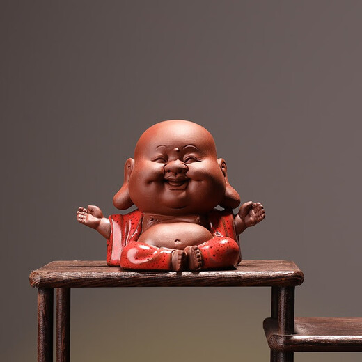 Yuxuan purple sand tea pet ornaments handmade can raise happy little Maitreya cute tea play tea art home decoration Zen happy Maitreya Buddha-Zhenyao turns red