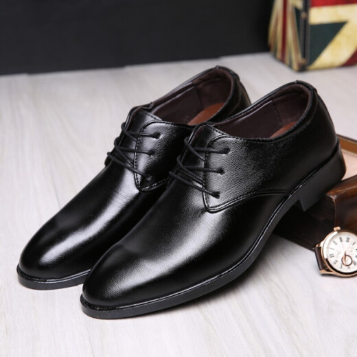 beefeit men's leather shoes Korean style trendy groomsmen wedding shoes men's business formal black work leather shoes versatile casual men's shoes black 1007 standard size 42