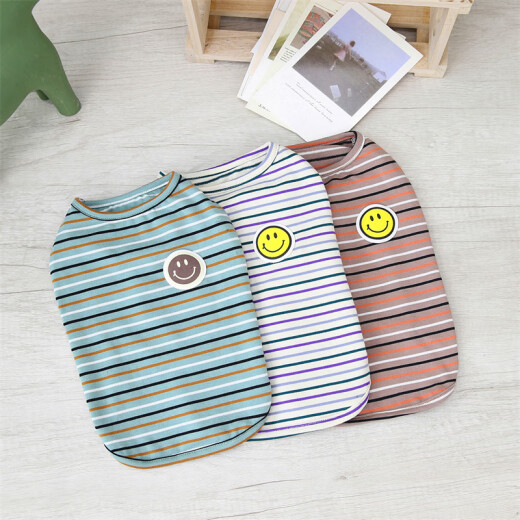 DADAGOU puppy summer thin cotton striped vest summer new pet clothing Teddy Bichon small dog clothing 23 smiley stripes - Coffee XL - Bust 47CM Back length 35