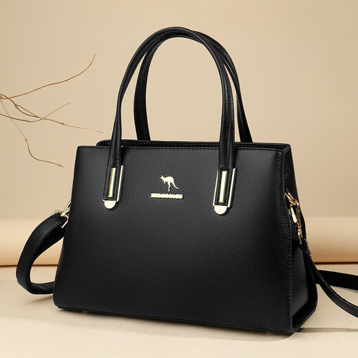 Kangaroo Kara genuine leather women's bag cowhide handbag crossbody bag large capacity gift for wife and mother middle-aged women's bag black gift box + hand bag