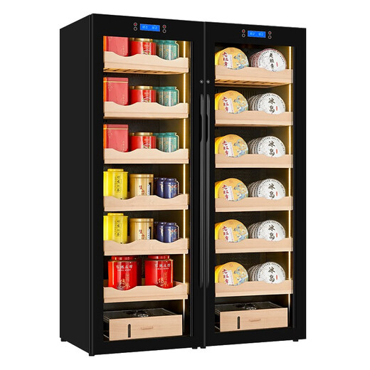 Qike red wine cigar cabinet constant temperature and humidity double-door double-temperature liquor refrigeration and humidification box combination cabinet large capacity commercial tea cabinet tea combination cabinet A double-door green tea 6 layers + Pu'er 6 layers 1.8 meters high