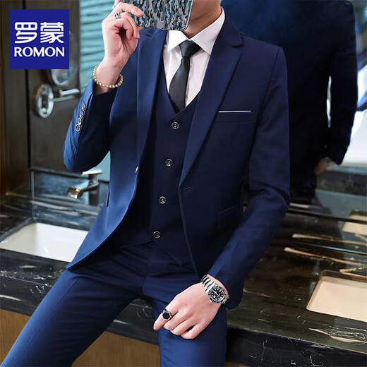 Romon-Anzug Herrengeschäft Schleicher Anzug Herrener Fachanzug Bräutigam Bester Hochzeitskleiderjacke schwarzer Doppelknopf [Anzug + Hose + Weste + Hemd L /170 [100-115jin [Jin gleich 0,5 kg]] + 7 Geschenke