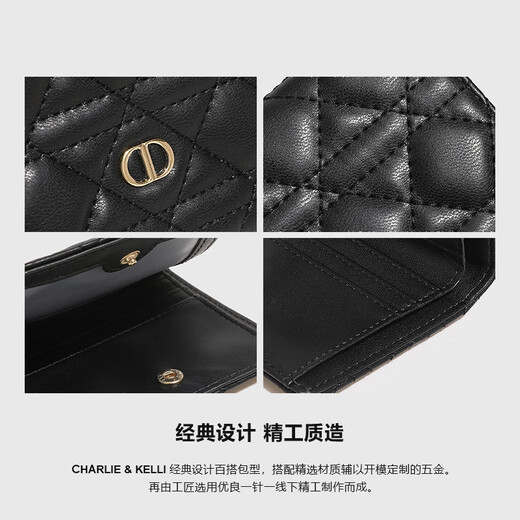 CHARLIE&KELLI CK品牌包包女包小众设计菱格简约薄款手拿女士2025新款钱包短款 黑色