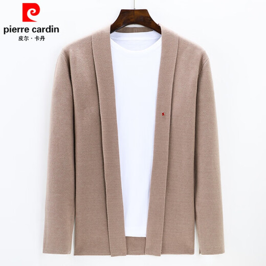 皮尔卡丹（pierre cardin）品牌开衫外套男士羊毛针织衫春秋新款青年商务休闲纯色舒适毛衣男 黑色 190/100A