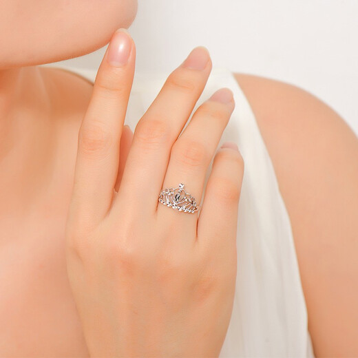 Yuan Shengfu's new PT950 crown imitation diamond platinum ring, women's platinum ring, adjustable, live and shiny, 3.50g