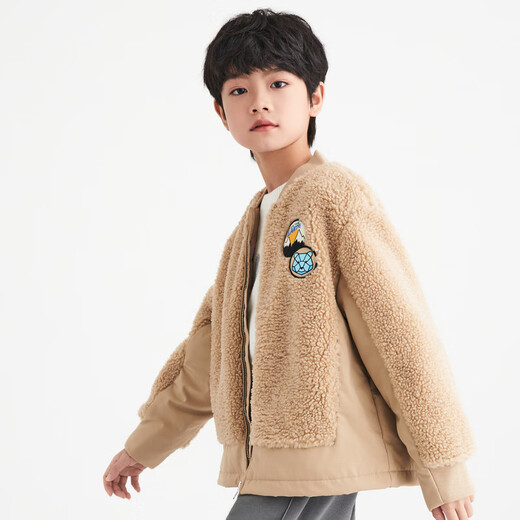 Annil (Annil) children's jacket for boys' jacket for winter medium and large children's teddy fleece baseball uniform thick top Oat card 130cm