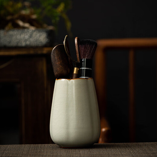 Xi Yuanji Beige Ru Kiln Melon Edge Tea Ceremony Six Gentlemen Kung Fu Tea Supplies Accessories Tea Making Tools Tea Knife Tea Clamp Tea Brush Spoon Beige Ru Kiln Melon Edge Tea Ceremony Tube + Ebony Accessories