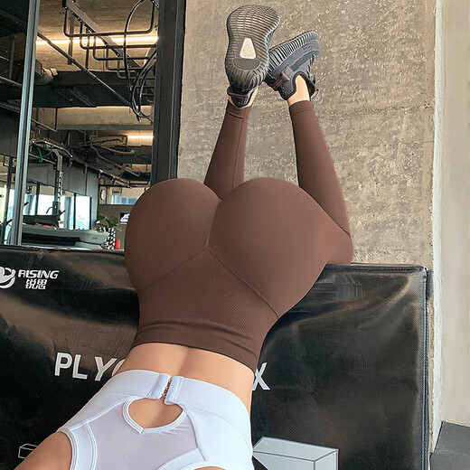 LULU CENTURY Gradient Pilates Training Fitness Pants Women's High Waist Peach Butt Lift Running Sports Quick-Drying Breathable Yoga Pants Dark Brown One Size S