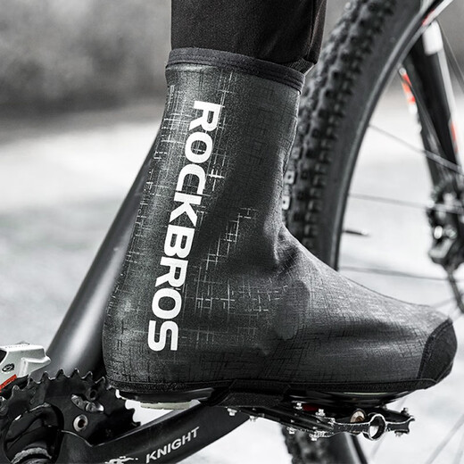 ROCKBROS Warm Cycling Shoe Covers Mountain Bike Waterproof Road Bike Lock Shoe Covers Autumn and Winter Cycling Equipment Thickened Reflective Style L/XL (Suitable for Sizes 42-46)