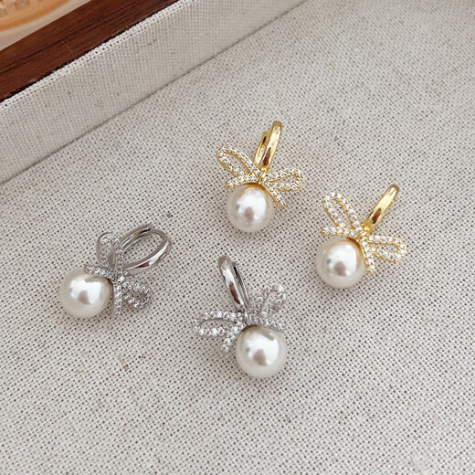 Yichan Japanese and Korean rhinestone bow imitation pearl earrings for women high-end earrings 2025 new hot style niche temperament earrings rhinestone silver bow pearl earrings