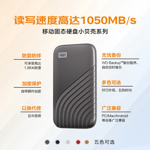 Western Digital (WD) NVME Mobile Colid State Drive My Passport SSD-версия Type-C Интерфейс 1050 МБ/с мобильный ноутбук Внешнее внешнее подключение к борьбе с фальсификацией.