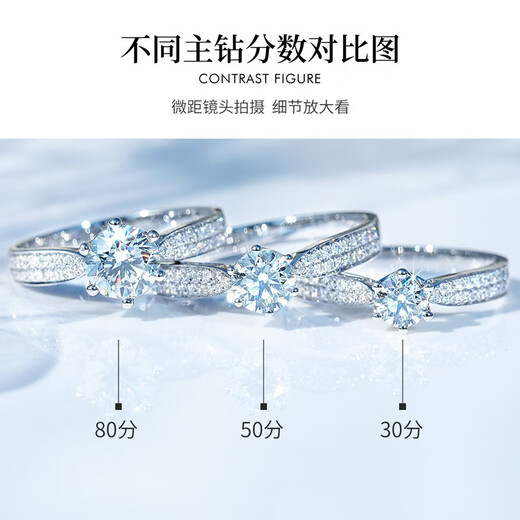 Xinwanfu platinum six-claw diamond ring luxury diamond women's ring proposal wedding carat ring platinum birthday gift for wife PT950 platinum total 86 points FG color (70+16)