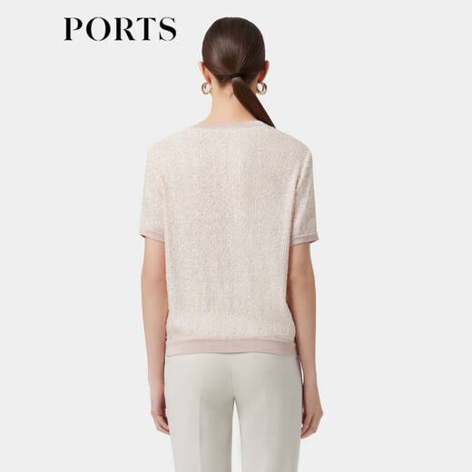 PORTS宝姿春季新品女装胸前饰品点缀针织短袖上衣ALP8K701RXX008 淡香草黄 M