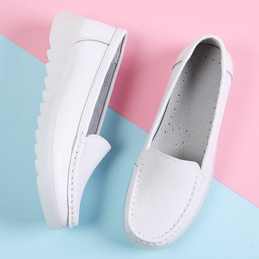 Jinyue nurse shoes for women in autumn hospital thick sole heightening work white shoes anti-slip soft sole hollow breathable bean shoes for women summer 6628 white four seasons 35