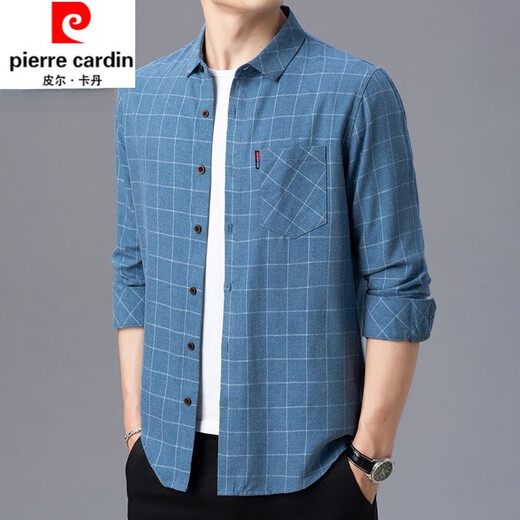 Pier Cardin Pure Cotton Komfortable langärmeliges Hemd Herren Frühling und Herbst mittleren Alters und ältere Männerplaid losen losen, großgrößter Baumwoll-Hemd-Hemdjacke 6626 Gray Thin Style 170/l Empfohlen 115-135jin [Jin gleich 0,5 kg]