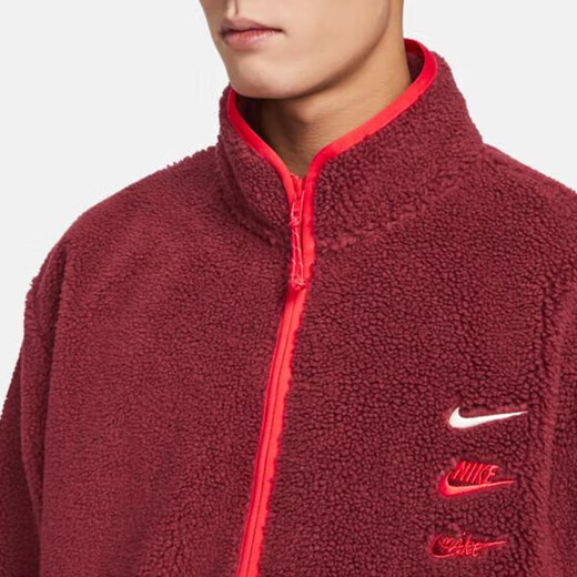 
Nike jacket men's clothing 2024 Spring CNY Dragon Year limited new three-hook imitation lamb standing collar sports casual clothing FZ6194-677/Red M