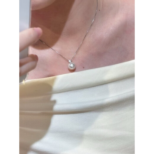 Fat Donglai's same style South Sea white pearl pendant nearly 12mm Australian white pearl necklace Princess Diana model Hao Shi female perfect round extremely strong 12mm gold pearl color