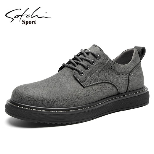 SATCHI men's shoes autumn and winter new business casual shoes fashionable British sneakers men's low-cut lace-up shoes for men gray 40 (250mm) leather shoe size