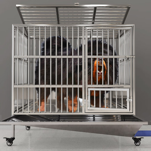 HKML stainless steel dog cage, large dog cage, medium-sized dog cage with separate flushing toilet, funnel tray, small dog kennel, manual flushing - enclosure type - length 125*width 75*height 125cm stainless steel 202 hollow round tube cage + skylight + funnel tray - dog bowl included