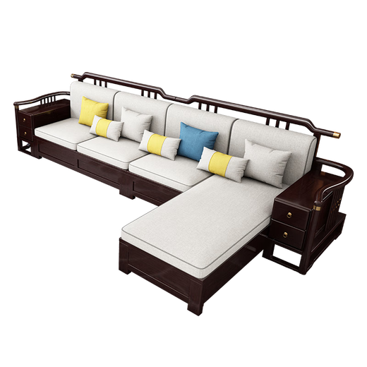 No. 1 Haoting solid wood sofa living room 2025 new style new Chinese furniture small apartment single double triple combination storage 9906# five + expensive + drawer coffee table + TV cabinet + single person storage style cotton and linen cushions