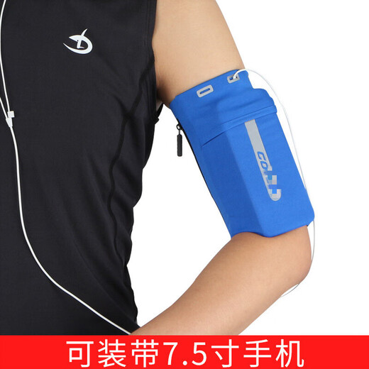 HengTravler outdoor running mobile phone arm bag, unisex elastic arm cover, close-fitting anti-theft arm strap hand bag, sports hand sleeve bag, reflective wrist bag, blue L
